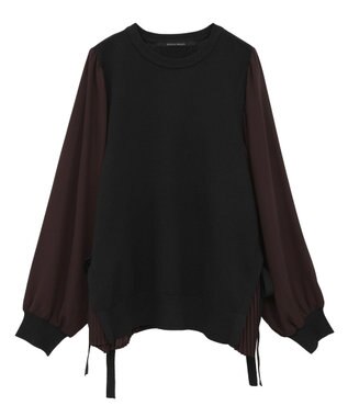 YECCA VECCA サイドプリーツ異素材MIXプルオーバー Black