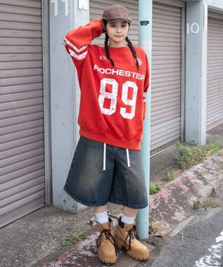 WEGO 【ユニセックス着用ITEM】ケミカルウォッシュナンバリングプルオーバー レッド