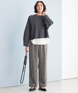 自由区 【洗える】ソフトコーデュロイワイド パンツ グレー