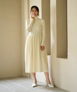 #Newans 【カシミヤ混】フィット＆フレアニットワンピース オフ