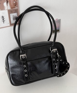 WEGO スタッズハートチャーム付きハトメボストン ブラック