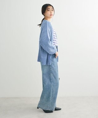 Green Parks ベロアモールＶネックカーディガン Sax