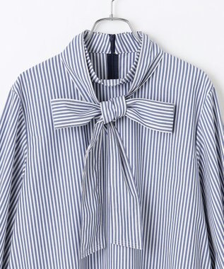 #Newans 【洗濯機可】ステッチデザインリボンタイブラウス ネイビーストライプ