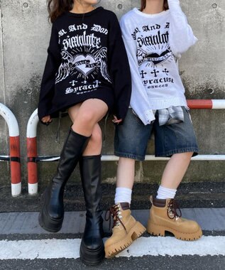 WEGO ウイングハートダメージニット ホワイト