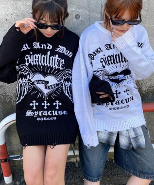 WEGO ウイングハートダメージニット ホワイト