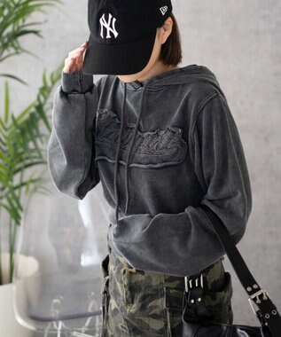 WEGO ロゴアシッドウォッシュパーカー スミクロ