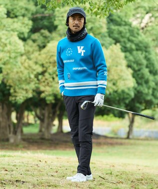 23区GOLF 【MEN】【ウォッシャブル】グラフィックダブルジャガードニット ターコイズブルー系