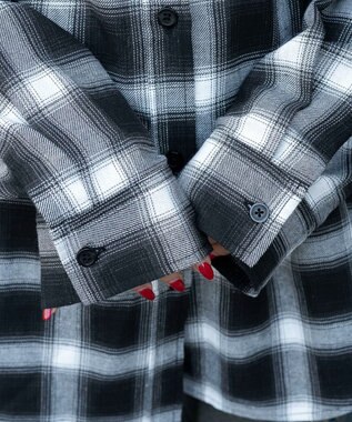 WEGO 裏毛フードチェックシャツ ブラックチェック1