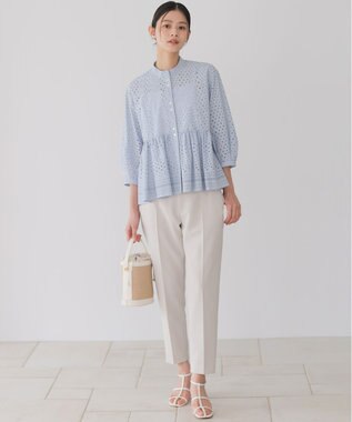 組曲 エンブロイダリーレーススタンドネック ブラウス クラウディブルー系