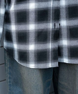 WEGO 裏毛フードチェックシャツ ブラックチェック1