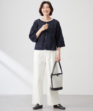 J.PRESS LADIES 【洗える】クロッシェ ニット ネイビー系