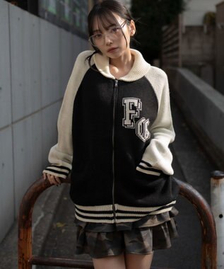 WEGO 【ユニセックス着用ITEM】グラフィックZIPニットブルゾン ブラックその他