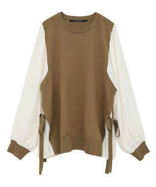 YECCA VECCA サイドプリーツ異素材MIXプルオーバー Camel