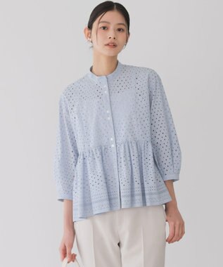 組曲 エンブロイダリーレーススタンドネック ブラウス クラウディブルー系