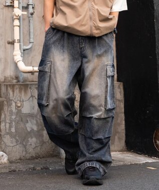 WEGO 【ユニセックス着用ITEM】デニムイージーカーゴパンツ デニム中濃加工色