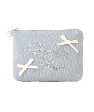 Maison de FLEUR ラインストーンデニムポーチ Light Blue