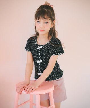 ANY KIDS 【一部店舗/WEB先行販売アイテム】ドット×リボン 半袖Tシャツ ブラック