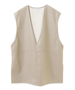 Green Parks フェイクレザーＶネックベスト Ecru