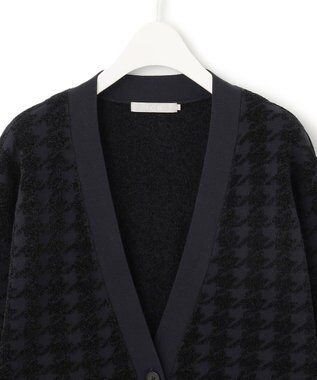 ICB L 【洗える】ハウンドトゥースパターン Vネックカーディガン ネイビー系
