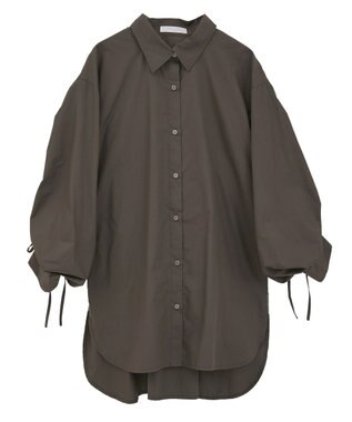 Green Parks イージーケア袖シャーリングシャツ Brown