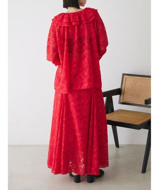 Green Parks シアージャガード花柄フリルブラウス Red