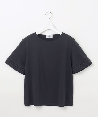 J.PRESS LADIES L 【接触冷感】コットンスムース 刺繍スリーブ カットソー ネイビー系