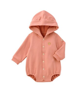 MIKI HOUSE HOT BISCUITS 【70-90cm】【NEW Color Series】耳付きロンパース サーモンピンク