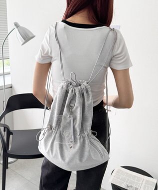 WEGO クリアポーチ付きナップサック グレーボーダー