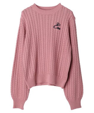 earth music&ecology 刺繍入りケーブルニットプルオーバー Pink