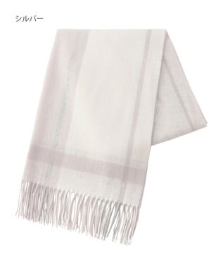 MOONBAT FURLA ウール超大判ブロックチェックラメストール/幅70cm シルバー