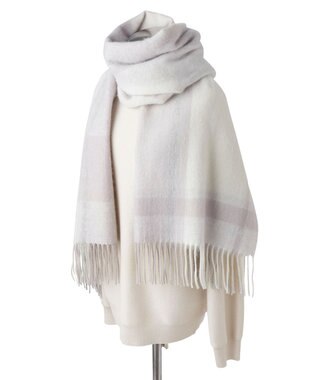 MOONBAT FURLA ウール超大判ブロックチェックラメストール/幅70cm シルバー