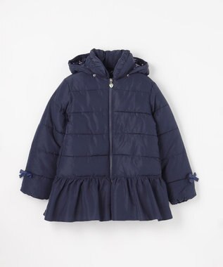 ANY KIDS 【フード取り外し/洗濯機可能】中綿フリル リボンコート ネイビー