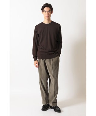 DAKS ソフトコーデュロイ ワイドレッグ ディーププリーツパンツ カーキ