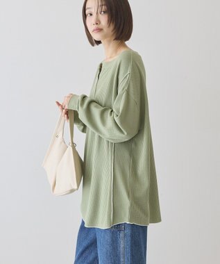 AMERICAN HOLIC 【選べる丈】ヘンリーネックワッフルメロープルオーバー Light Green