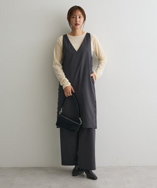 CRAFT STANDARD BOUTIQUE レース付きピンストライプジャンパースカート Stripe Gray