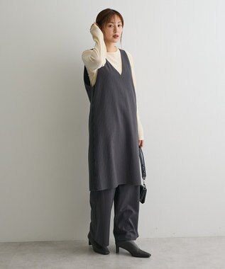 CRAFT STANDARD BOUTIQUE レース付きピンストライプジャンパースカート Stripe Gray