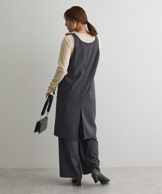 CRAFT STANDARD BOUTIQUE レース付きピンストライプジャンパースカート Stripe Gray