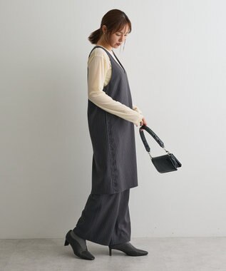CRAFT STANDARD BOUTIQUE レース付きピンストライプジャンパースカート Stripe Gray