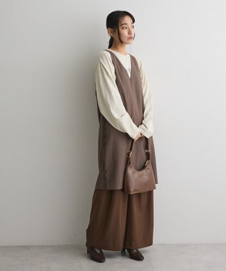CRAFT STANDARD BOUTIQUE レース付きピンストライプジャンパースカート Stripe Brown