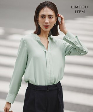 ICB L 【新色追加・WEB限定】BackSatinAmunzen キーネックブラウス