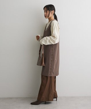 CRAFT STANDARD BOUTIQUE レース付きピンストライプジャンパースカート Stripe Brown