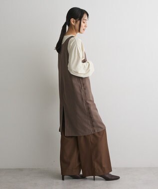 CRAFT STANDARD BOUTIQUE レース付きピンストライプジャンパースカート Stripe Brown