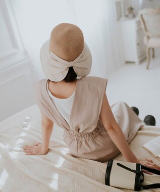 MOONBAT 【遮光100%/UPF50%＋/UVカット】洗えるバックリボン ブレードパラソルハット 手洗いOK/サイズ調整可能/吸水速乾/遮熱 オフホワイト