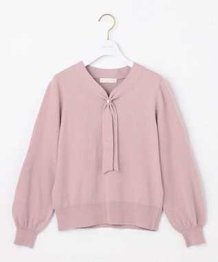 ANY SIS 【洗える】ボウタイ ニット ローズグレー