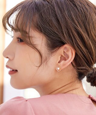 Tiaclasse ストーン＋パール付きピアス ゴールド