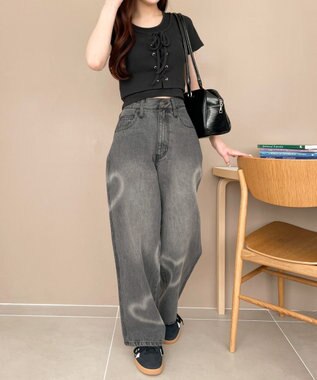 WEGO スプレーペイントストレートデニムパンツ ブラックその他