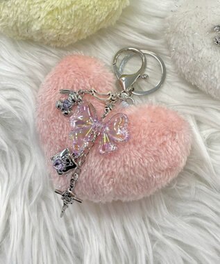 WEGO ファーハートビーズチャームキーホルダー ピンク