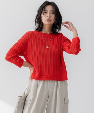 【洗える】コットンギマ ストライプ ニット