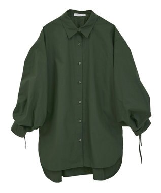 Green Parks イージーケア袖シャーリングシャツ Green