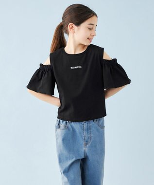 UNFILO 【110-150cm】アソート デザインTシャツ ブラック[オープンショルダー]